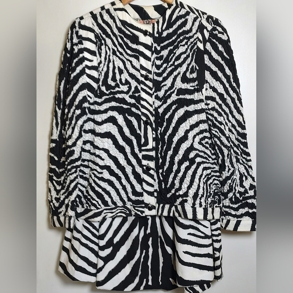 Zebra Print Wrinkled Rich Denim Jacket and Skirt Set By Gene Ewing For Bis Woman - Picture 1 of 15